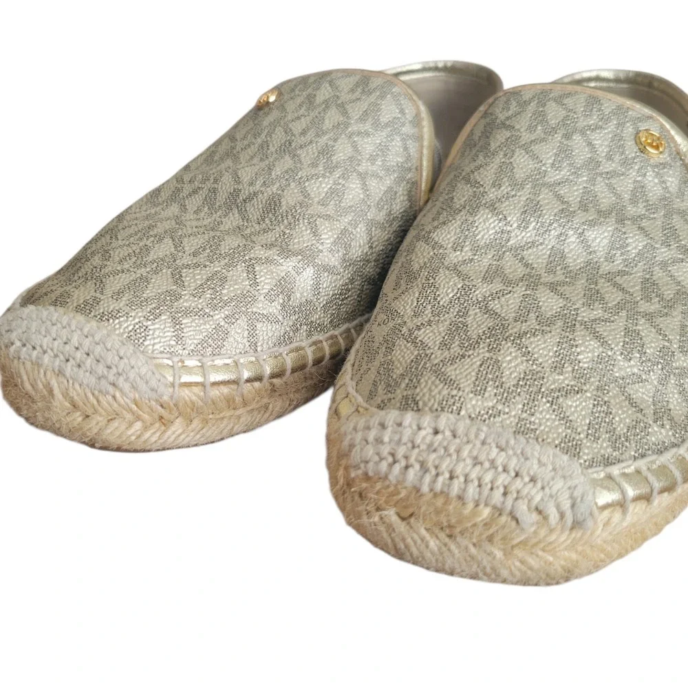 Michael Kors Hastings Logo Espadrille Slip On Shoes Gold Sz 8.5